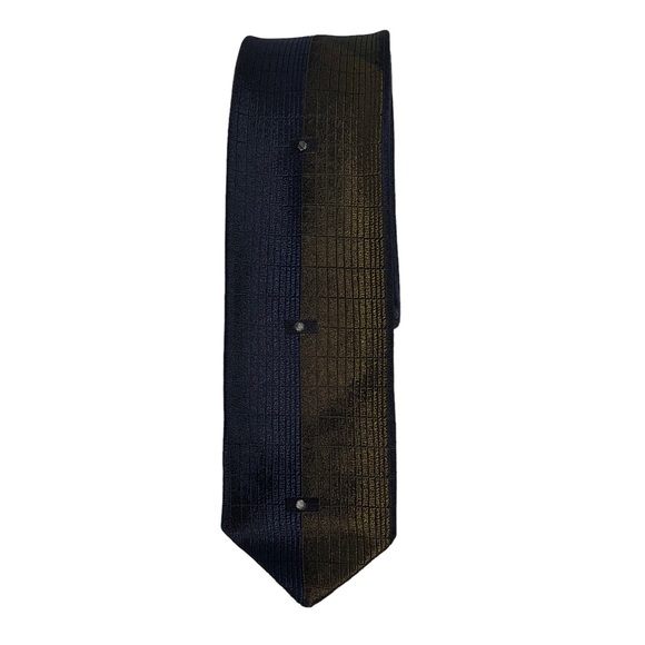 None Other - Vintage Dark Blue and Dark Green Dark Gold Shiny Skinny Tie